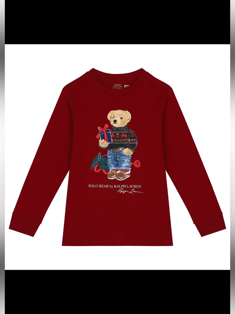 Polo by Ralph Lauren Polo Bear Holiday Long-Sleeve Crew Tee - Maroon